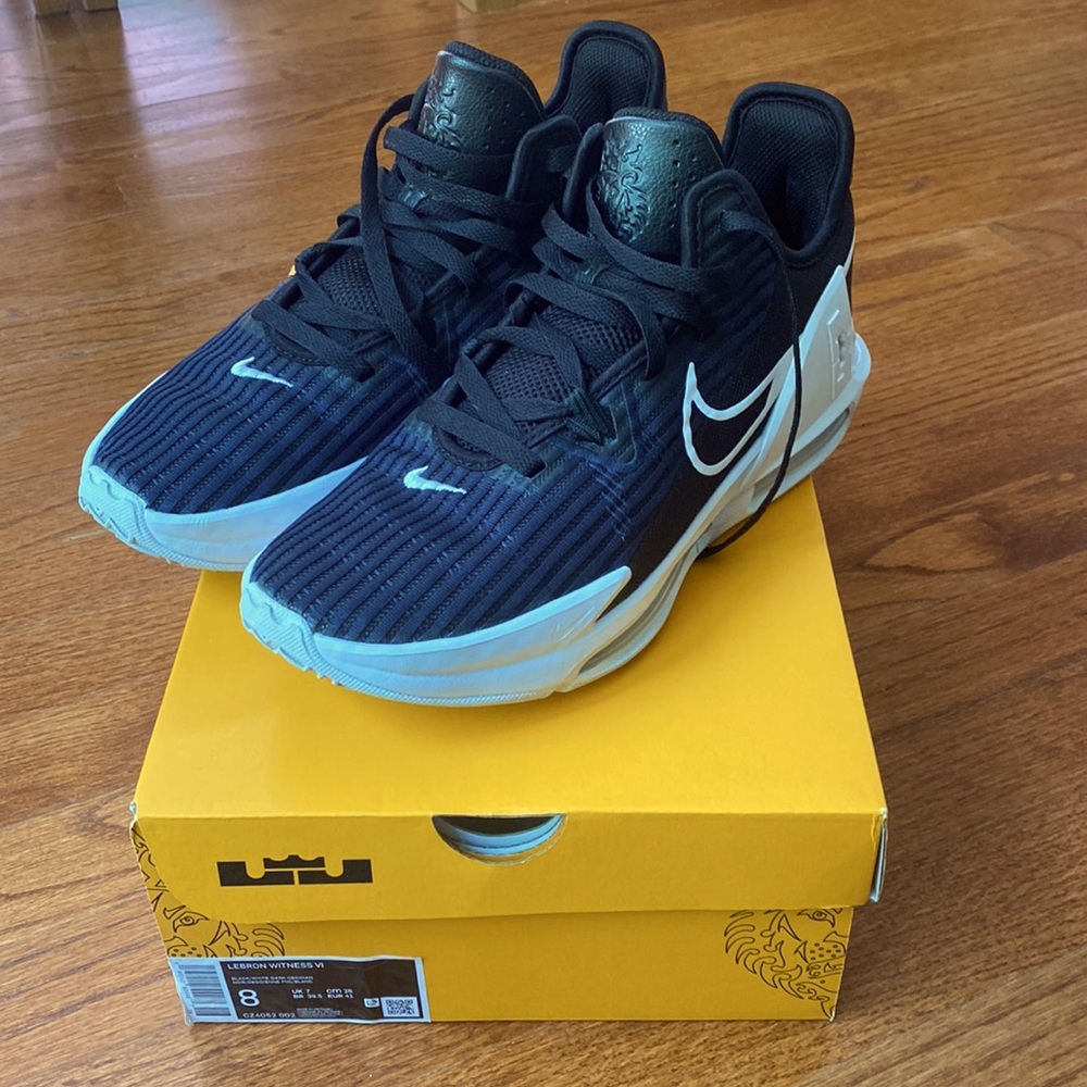 Gently used Nike Lebron Witness VI men size 8 in black/white-dark obsidian